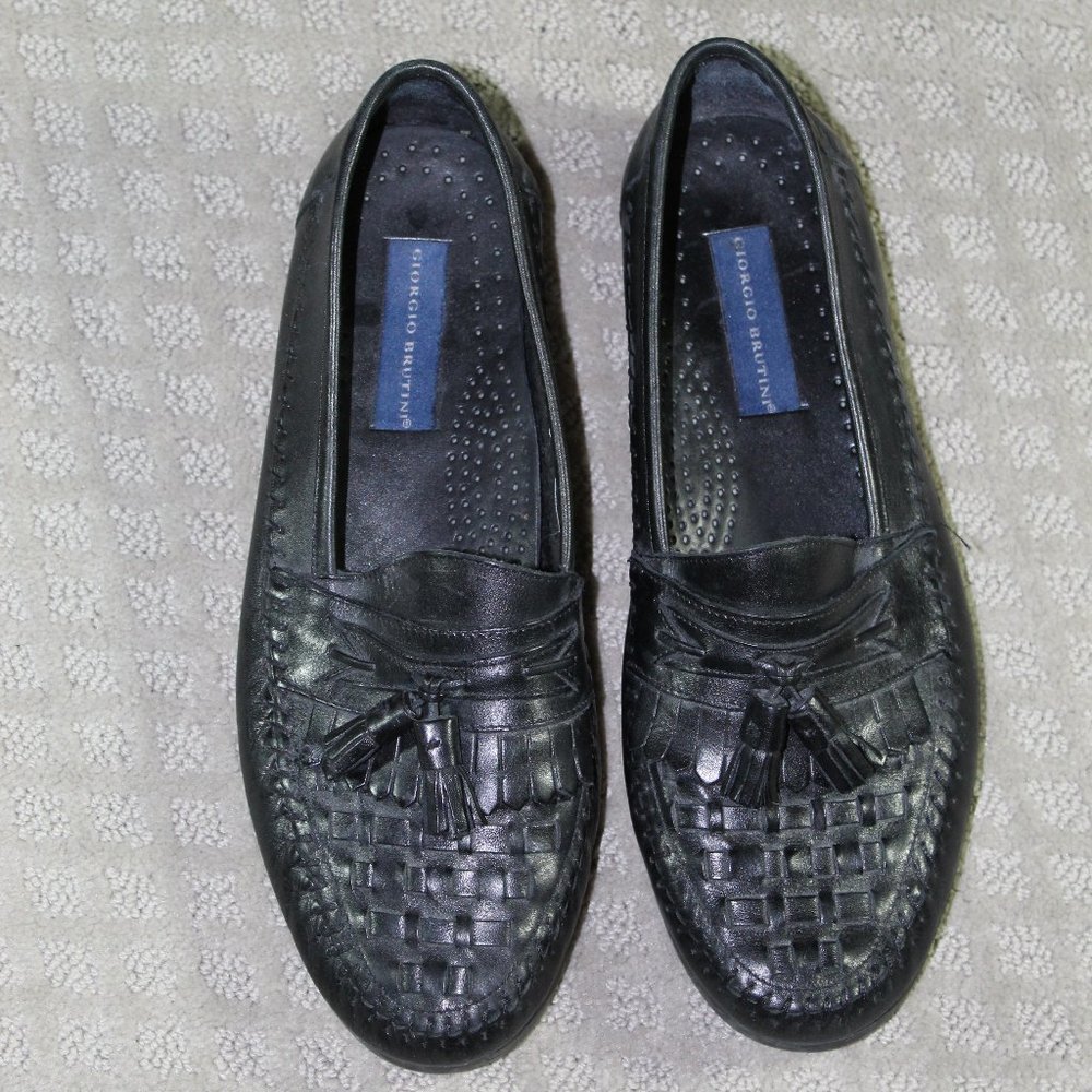 Georgio Brutini Black Men's Kiltie Basket Weave Tassel Loafers Shoes 11 M - Picture 2 of 6